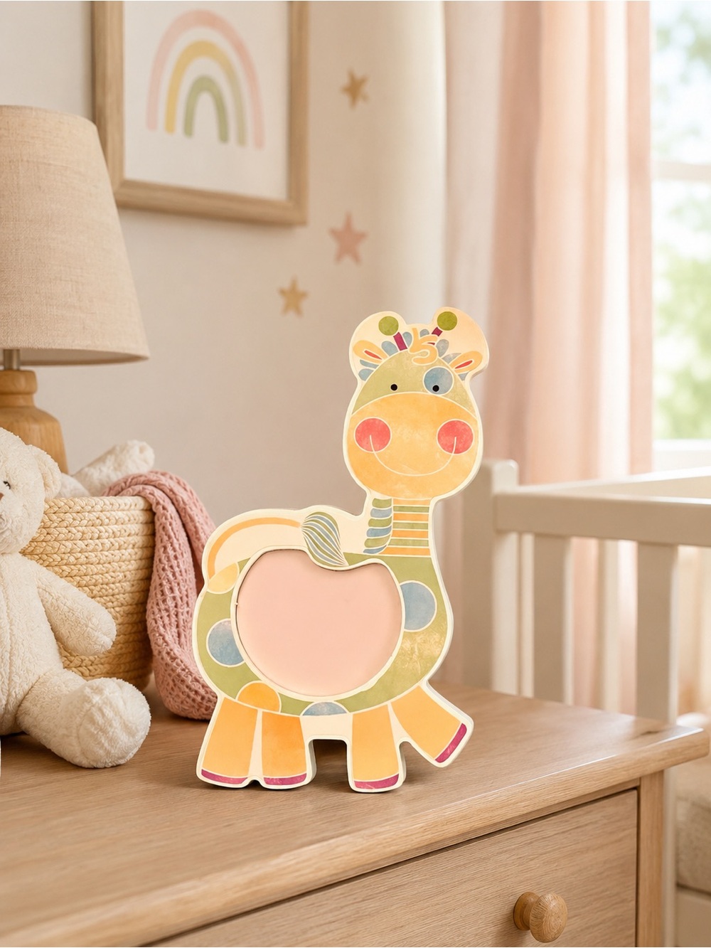 Papyrus Pastel Giraffe Photo Frame in Yellow, Green & Pink NIB